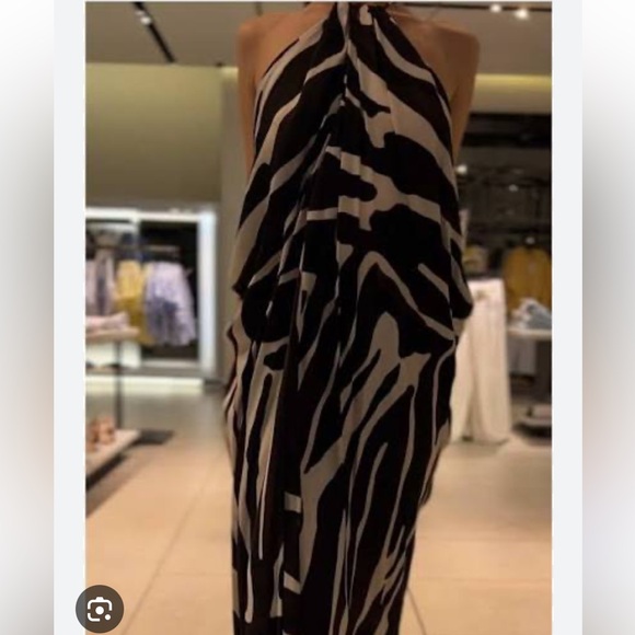 Halter Zebra-Print Maxi Dress in Black & White - Picture 5 of 6